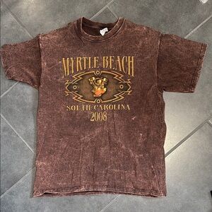 Vintage 2008 Anvil Brown Short Sleeve Tee Myrtle Beach SC Bike Week